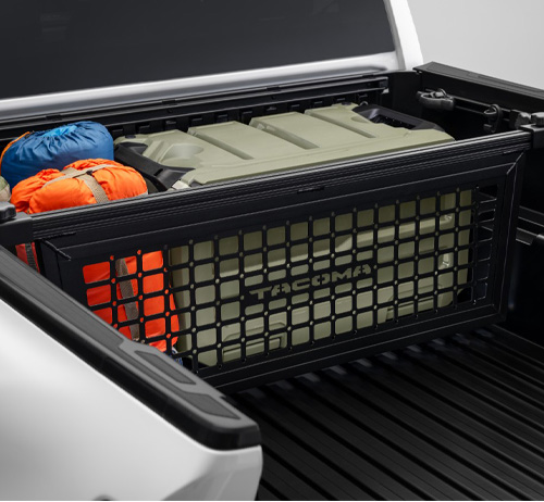 Tacoma cargo organizer, truck bed divider Toyota, gear management Tacoma, Toyota cargo control