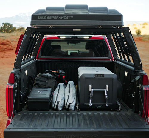 Tundra truck bed features, Toyota truck hauling, Tundra summer gear hauling, utility truck bed Toyota